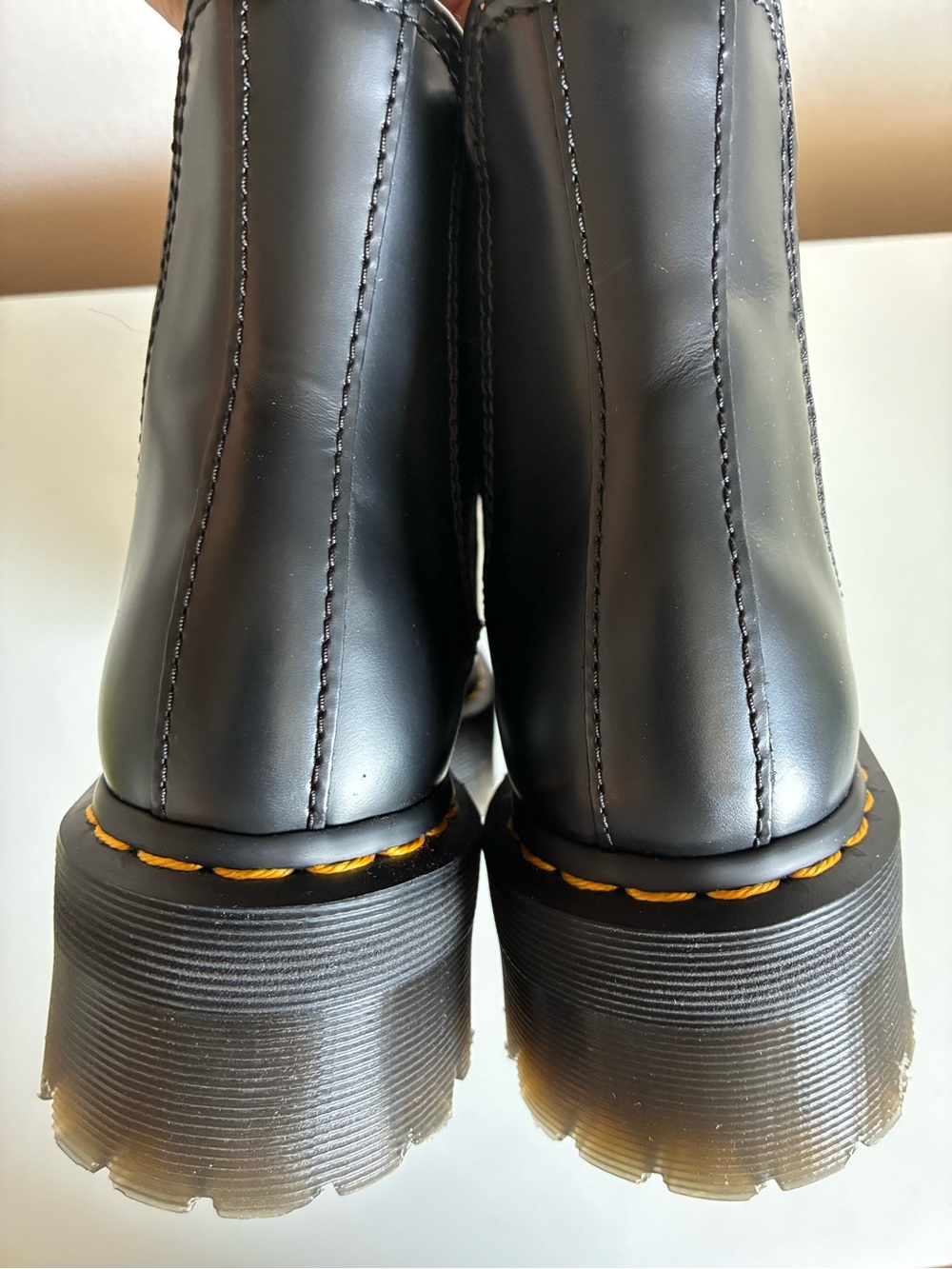 Dr. Martens Black Leather Platform Chelsea Boots with Yellow Stitching - Picture 4 of 8